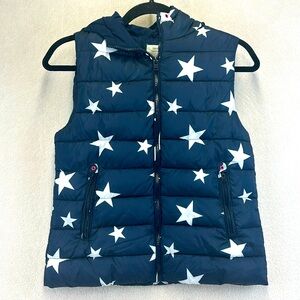 ZARA Kids Girls Blue with White Stars Hooded Puffer Vest Size 11/12